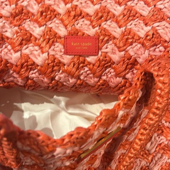 NWOT Kate Spade High Tide Striped Crochet Raffia Medium Tote - Picture 6 of 9